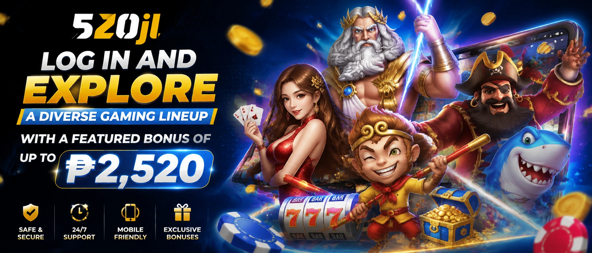 520JL brand visual for slots and live casino sections