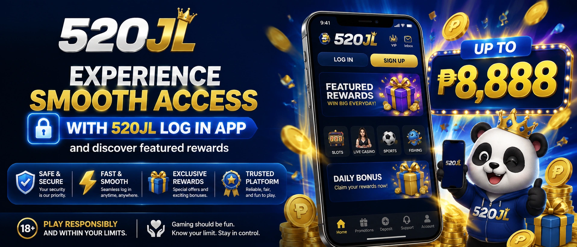 520JL homepage visual featuring a premium casino-style lobby