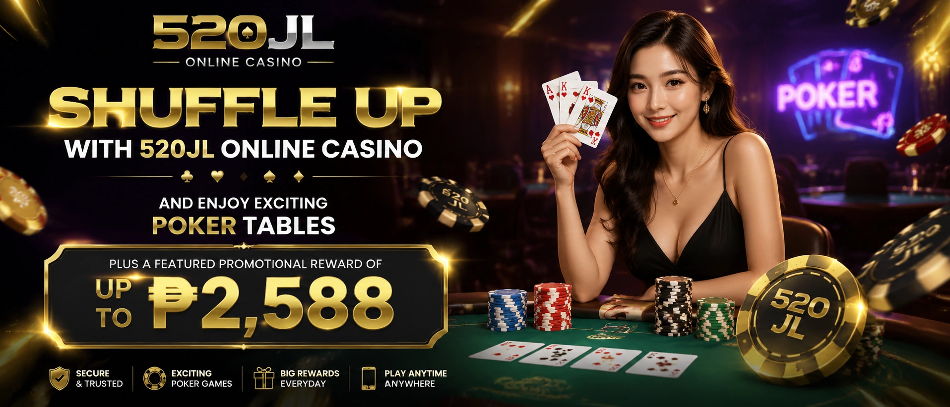 520JL poker visual showing a clean card-table scene