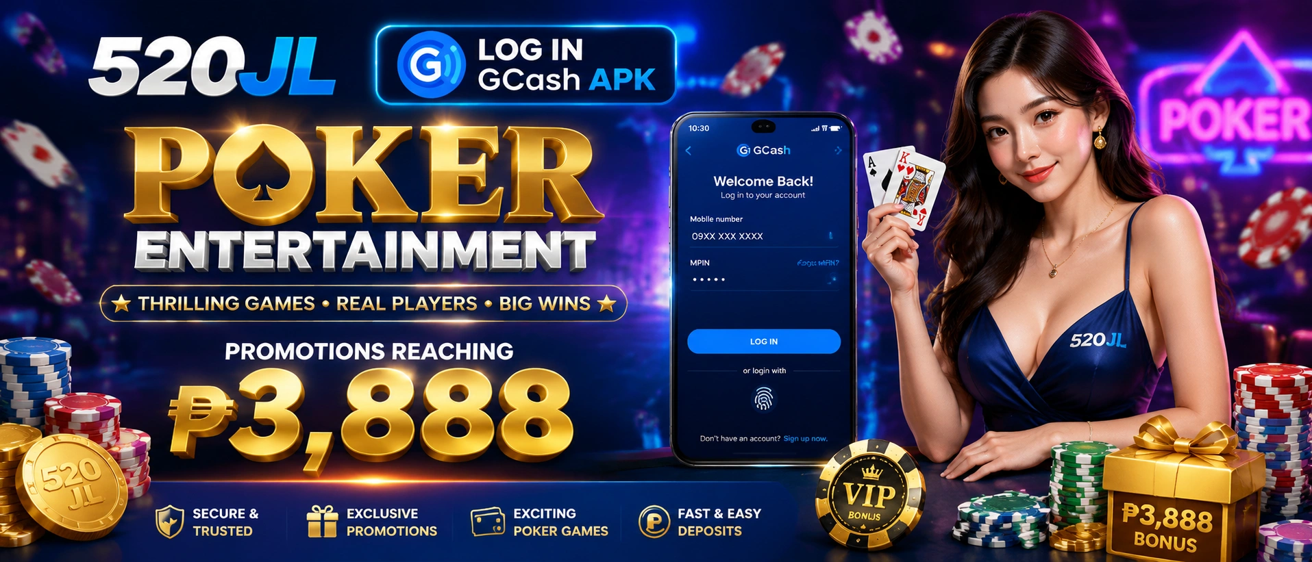 520JL poker visual with a casino-style table layout